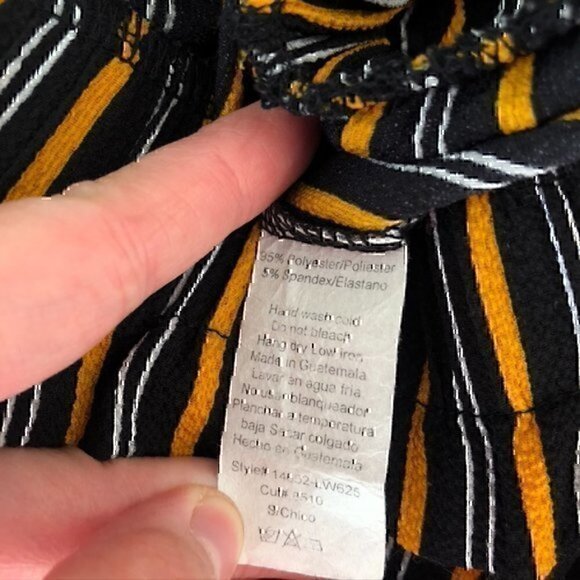 MUST HAVE FOREVER 21 Striped Paperbag Pants Black Mustard White Elastic Waist S - Picture 12 of 12